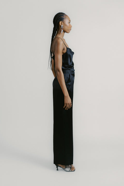 Black Wide Leg Silk Tailored Trouser