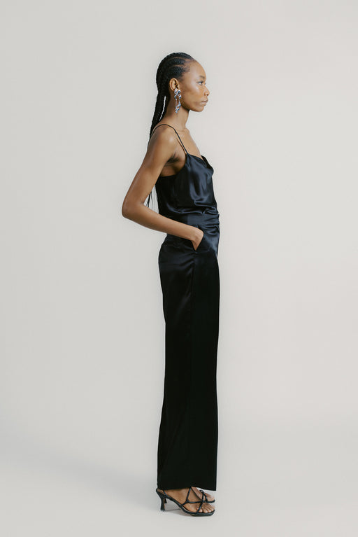 Black Wide Leg Silk Tailored Trouser
