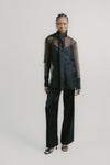 Black Organza Silk Tie Neck Shirt