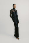Black Organza Silk Tie Neck Shirt