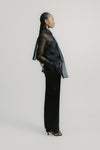 Black Organza Silk Tie Neck Shirt