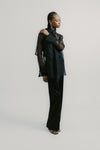 Black Organza Silk Tie Neck Shirt