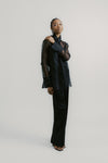 Black Organza Silk Tie Neck Shirt