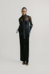 Black Organza Silk Tie Neck Shirt