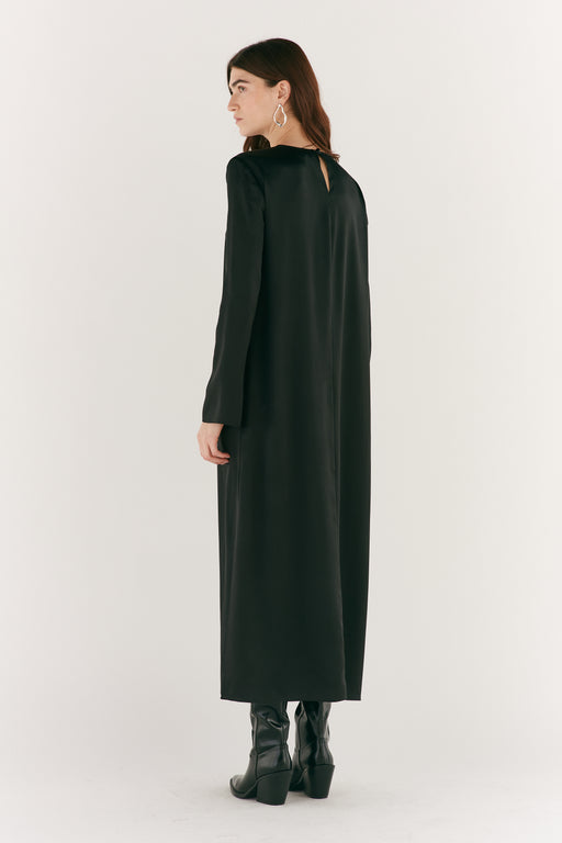 Long Sleeve Black Silk Dress