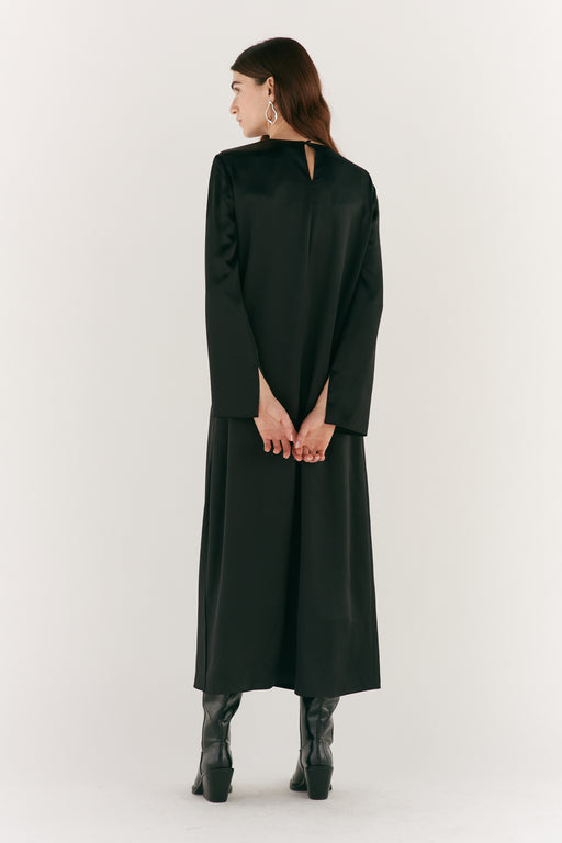 Long Sleeve Black Silk Dress