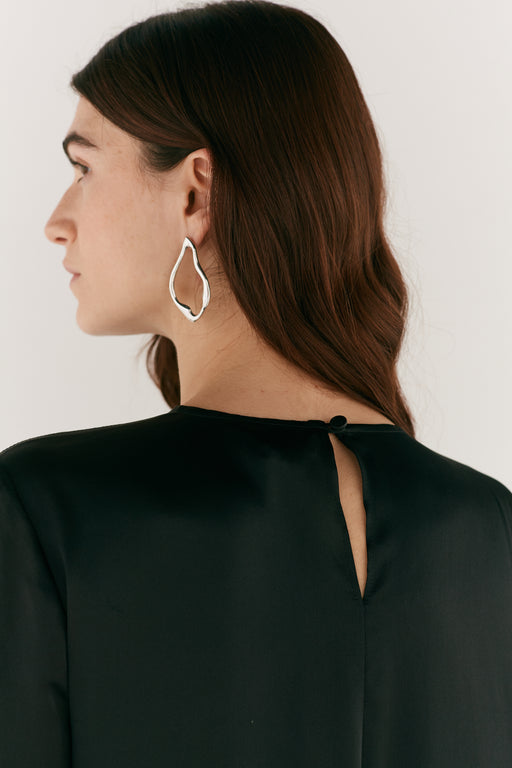 Long Sleeve Black Silk Dress