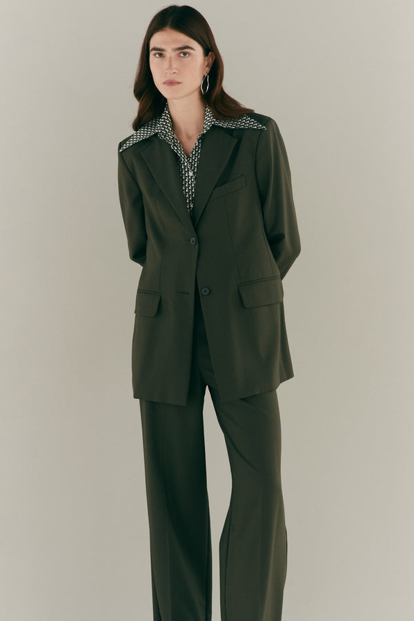 Olive Green Wool Single Breasted Jacket
