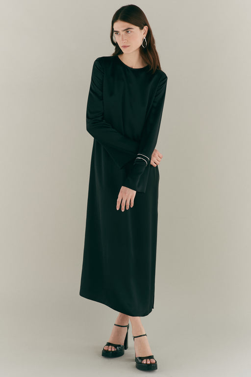 Long Sleeve Black Silk Dress
