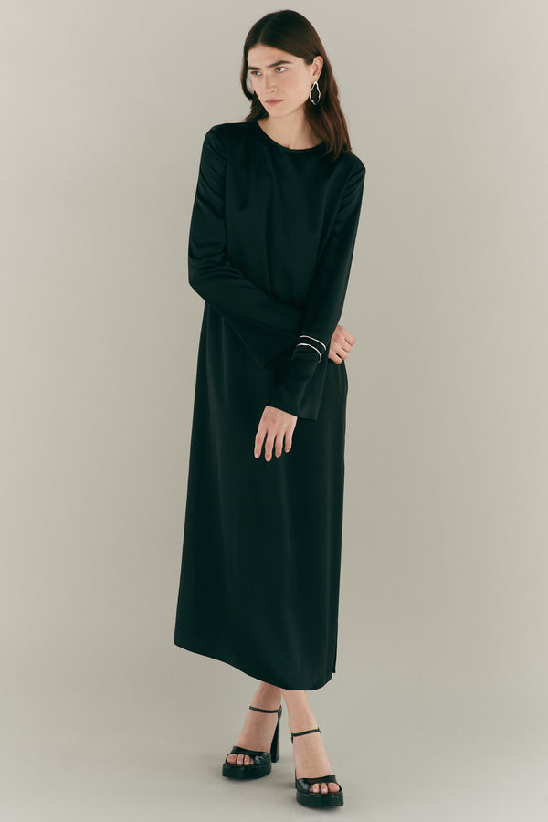 Long Sleeve Black Silk Dress