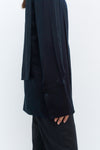 Navy Silk Tie Neck Shirt