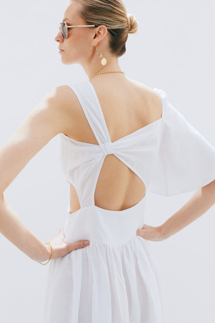 White Linen Asymmetrical Dress