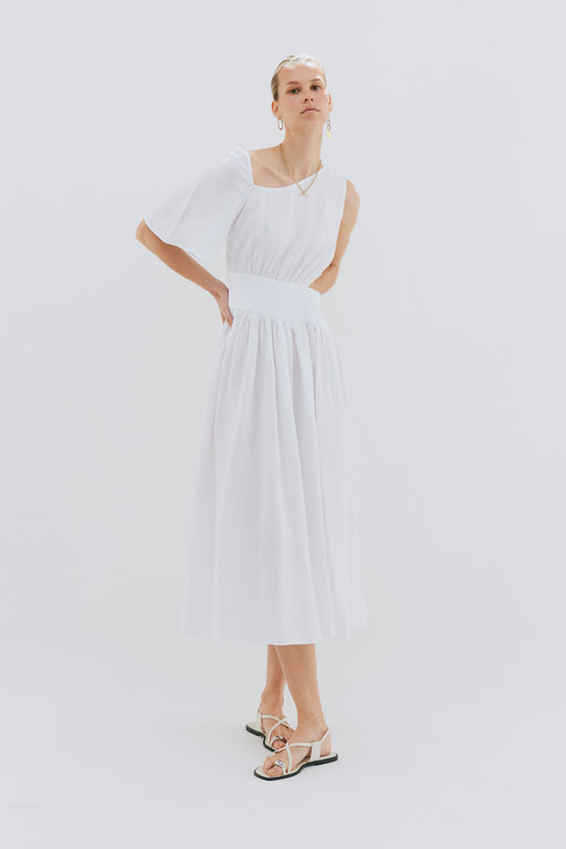 White Linen Asymmetrical Dress