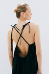 Open Back Strap Slip Black Floaty Dress