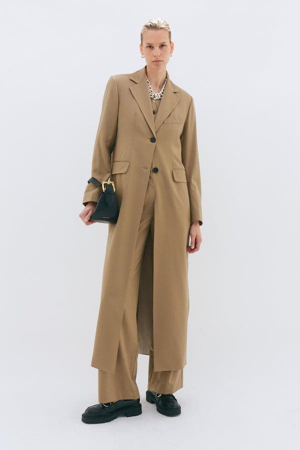 Khaki Single Breasted Tailored Wool Coat