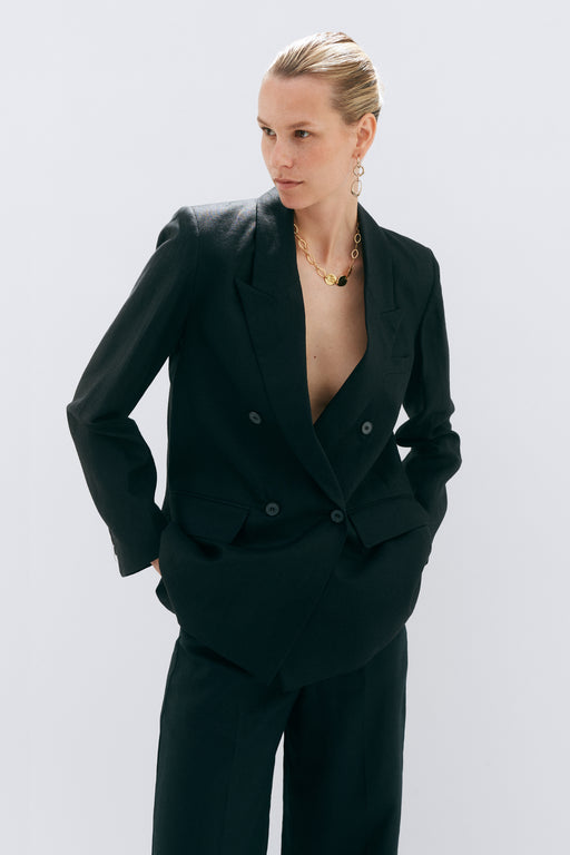 Black Linen Double Breasted Jacket