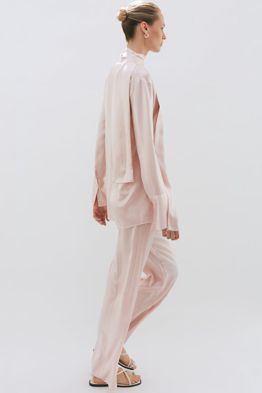 Baby Pink Wide Leg Silk Tailored Trouser