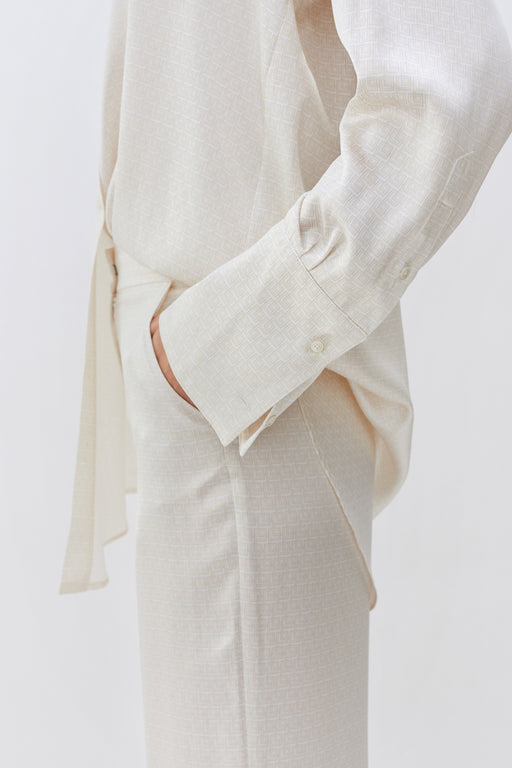 Ivory LP Printed Silk Wide Leg Tailored Trouser
