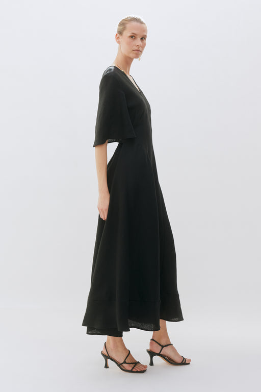 Open Back Black Linen Floaty Dress