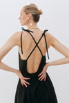 Open Back Strap Slip Black Floaty Dress
