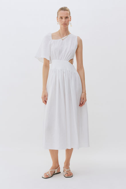 White Linen Asymmetrical Dress