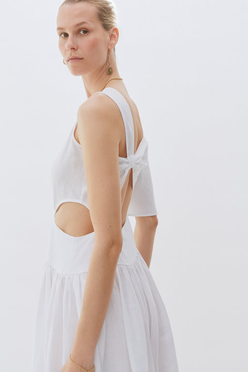White Linen Asymmetrical Dress