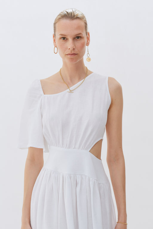 White Linen Asymmetrical Dress