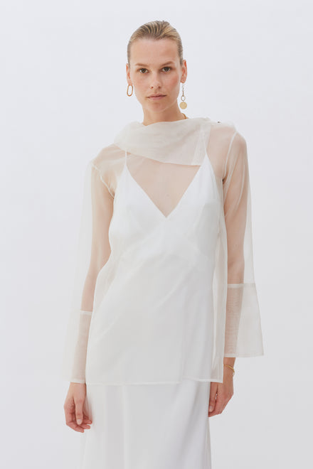 Ivory Organza Mock Neck Shirt