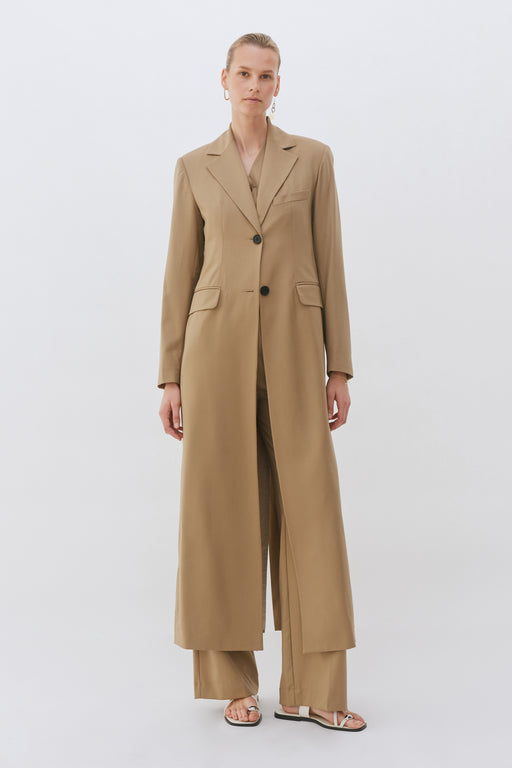 Khaki Single Breasted Tailored Wool Coat