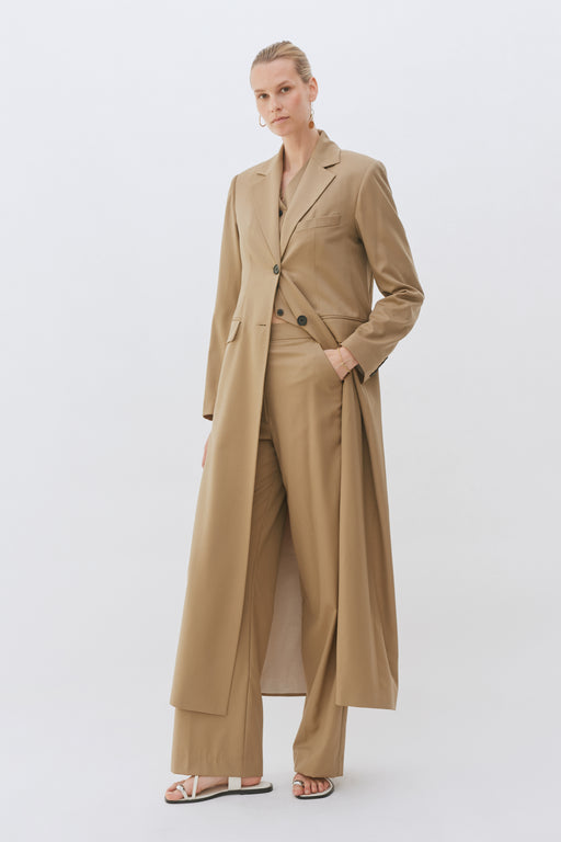 Khaki Single Breasted Tailored Wool Coat