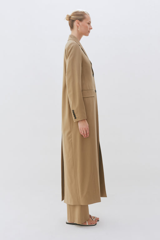 Khaki Single Breasted Tailored Wool Coat