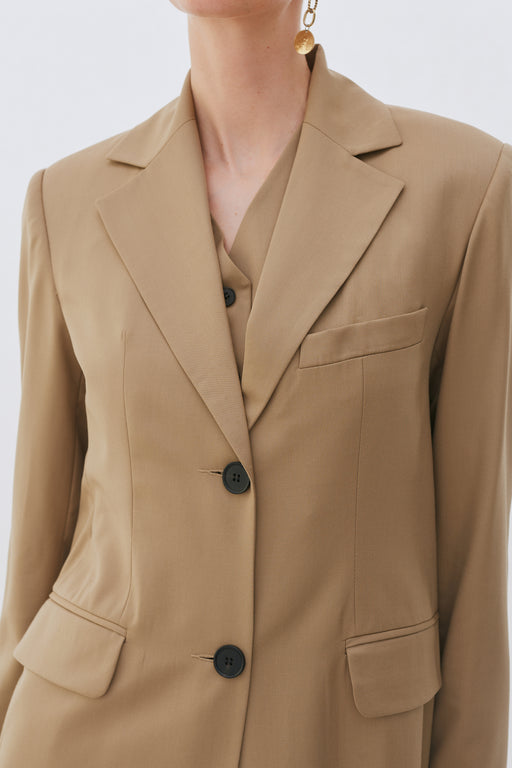 Khaki Single Breasted Tailored Wool Coat