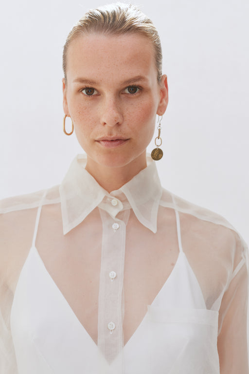 Ivory Organza Silk Oversized Tailored Shirt