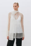 Ivory Organza Silk Tie Neck Shirt