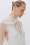 Ivory Organza Silk Tie Neck Shirt