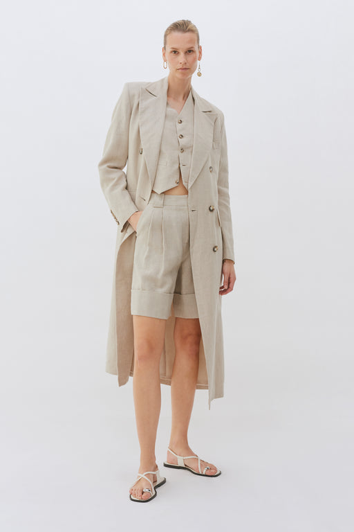 Linen Double Breasted Tailored Coat