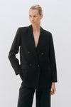 Black Linen Double Breasted Jacket