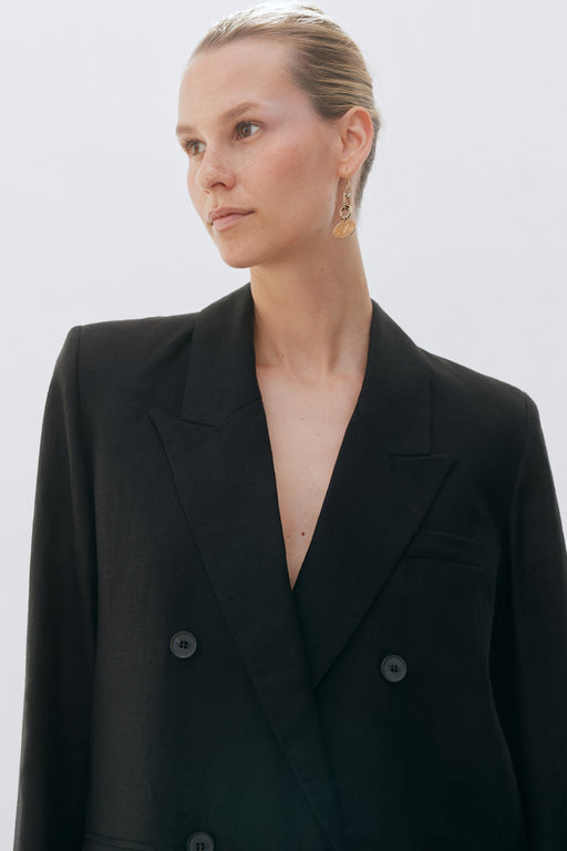 Black Linen Double Breasted Jacket