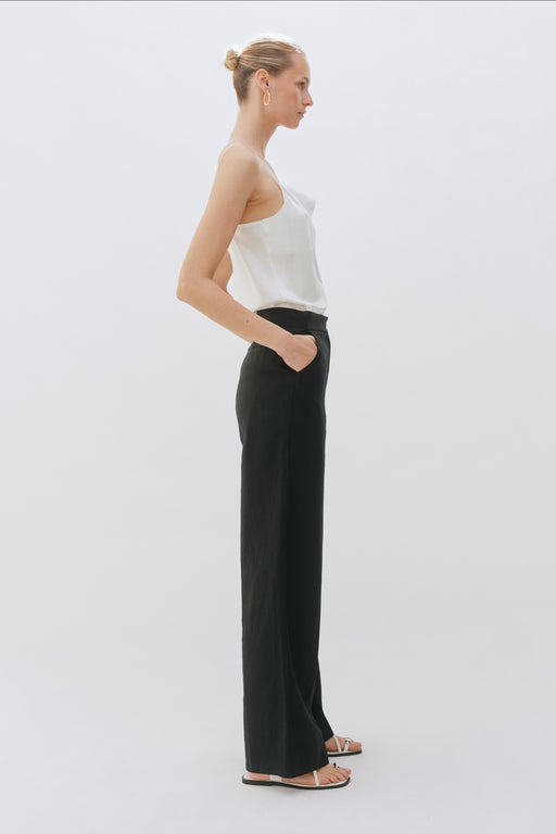 Black Linen Wide Leg Trouser