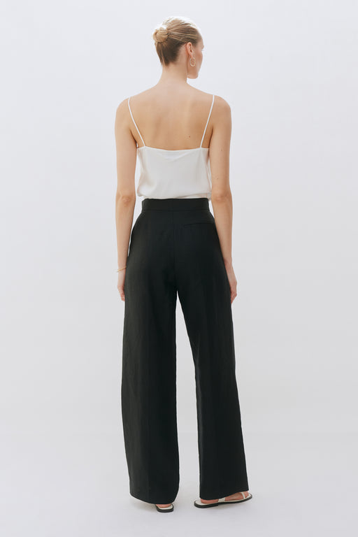 Black Linen Wide Leg Trouser