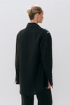 Black Linen Oversized Tailored Frilled Cuff Shirt