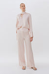 Baby Pink Wide Leg Silk Tailored Trouser