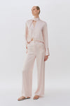 Baby Pink Wide Leg Silk Tailored Trouser