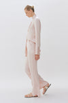 Baby Pink Wide Leg Silk Tailored Trouser