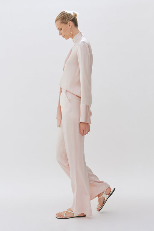 Baby Pink Wide Leg Silk Tailored Trouser