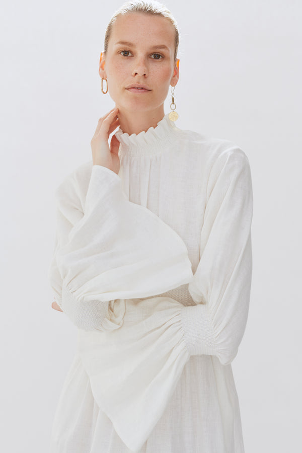 Smocked Linen Floaty Dress