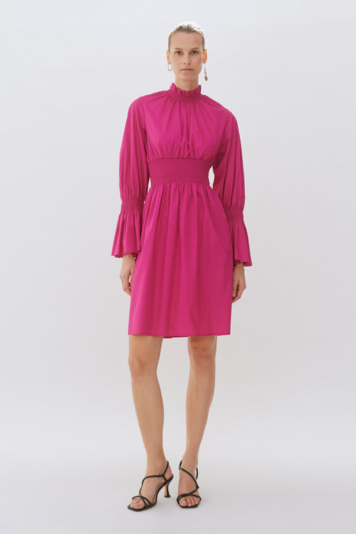 Hot Pink Smocked Organic Poplin Floaty Dress