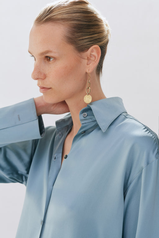 Ice Blue Silk Oversized Tailored Shirt