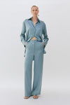 Ice Blue Silk Wide Leg Tailored Trouser