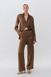 Chocolate Brown Wide Leg Silk Tailored Trouser